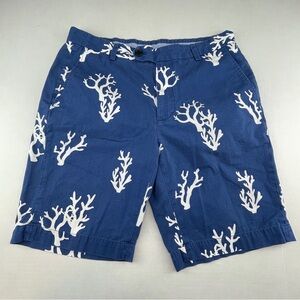 Brooks Brothers Bermuda Shorts Mens 33 Blue Coral Pattern Flat Front Casual Golf